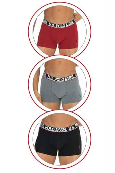 U.s Polo Assn. 80533 Erkek Pamuklu 3lü Boxer-Bordo&Siyah&Antrasitmelanj