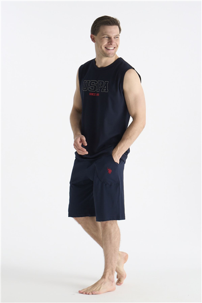 U.s Polo Assn. 19010 Erkek Sıfır Kollu Şortlu Pijama Takımı-Lacivert