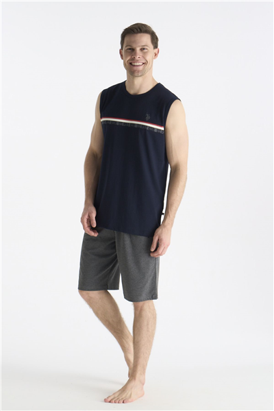 U.s Polo Assn. 19020 Erkek Kolsuz Bisiklet Yaka Şortlu Pijama Takımı-Lacivert