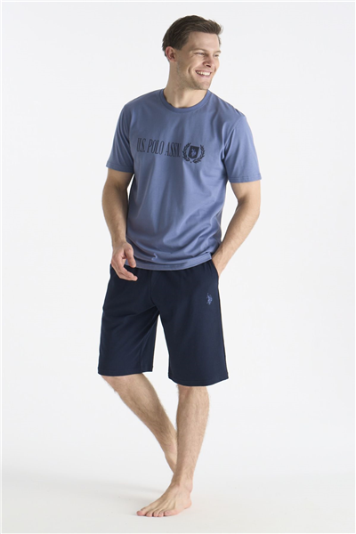 U.s Polo Assn. 19017 Erkek Kısa Kollu Bisiklet Yaka Şortlu Pijama Takımı-Mavi