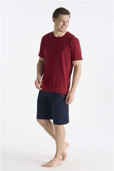 U.s Polo Assn. 19012 Erkek Kısa Kollu Şortlu Pijama Takımı-Bordo
