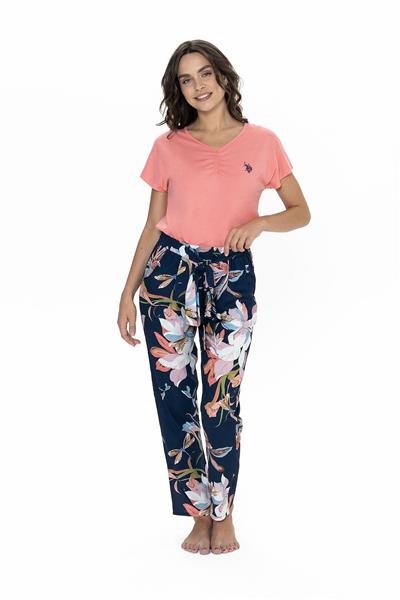 U.s Polo Assn. 20100 Kadın Kısa Kollu Bisiklet Yaka Pijama Takımı-Pembe