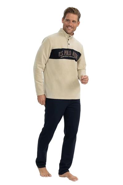 U.s Polo Assn. 18826 Erkek Polar Uzun Kollu Dik Yaka Rahat Ev Giyim-Bej