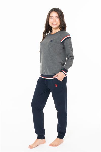 U.s Polo Assn. 20118 Kadın Uzun Kollu Bisiklet Yaka Paçası Bantlı Rahat Ev Giyim-Antrasitmelanj