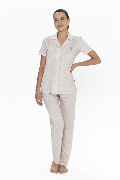 U.s Polo Assn. 20051 Kadın Kısa Kollu Gömlek Pijama Takım-Bej
