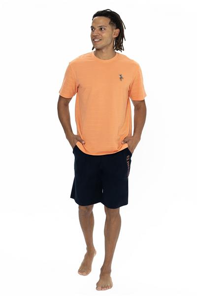 U.s Polo Assn. 18881 Erkek Kısa Kollu Bisiklet Yaka Şortlu Pijama Takımı-Turuncu
