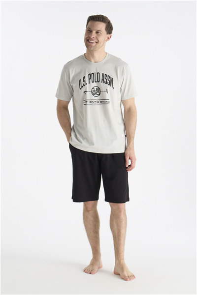 U.s Polo Assn. 19018 Erkek Kısa Kollu Bisiklet Yaka Şortlu Pijama Takımı-Gri