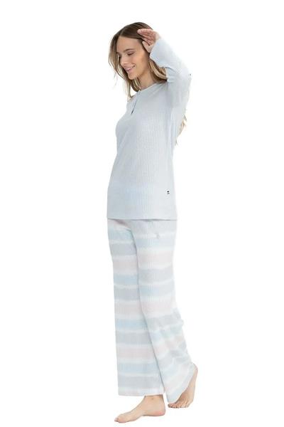U.s Polo Assn. 17096 Kadın Delikli Polar Waffle Kumaş  Uzun Kollu Geniş Paça Pijama Takım-Grimelanj