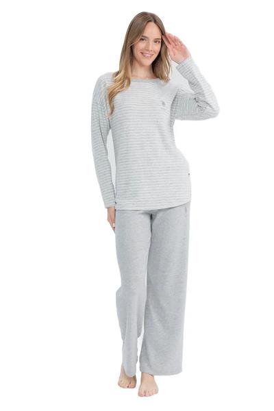 U.s Polo Assn. 17083 Kadın Yumoş Kumaş Uzun Kollu Yuvarlak Yaka Pijama Takımı-Grimelanj