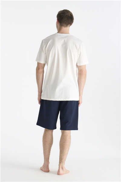 U.s Polo Assn. 19018 Erkek Kısa Kollu Bisiklet Yaka Şortlu Pijama Takımı-Ekru