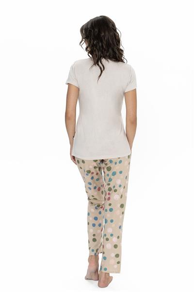 U.s Polo Assn. 20094 Kadın Kısa Kollu Yakası Yarım Düğmeli Pijama Takımı-Bej