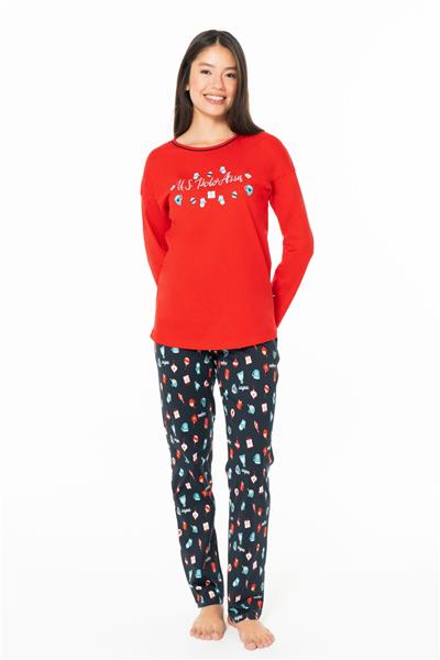 U.s Polo Assn. 20167 Kadın Uzun Kollu Bisiklet Yaka Pijama Takımı-Kırmızı