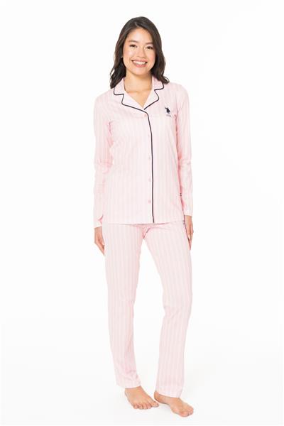 U.s Polo Assn. 20138 Kadın Uzun Kollu Gömlek Pijama Takım-Pembe