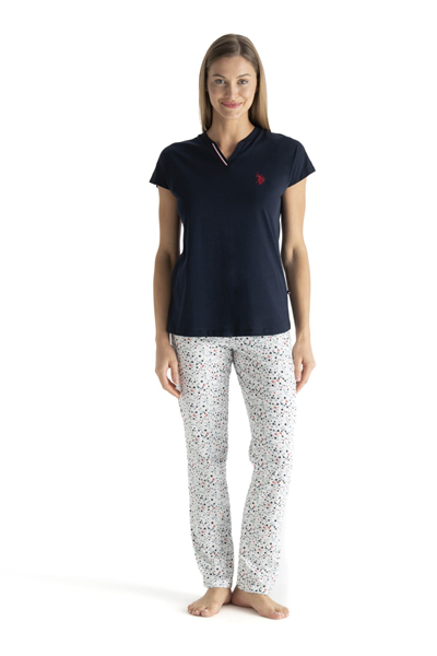 U.s Polo Assn. 20235 Kadın Kısa Kollu V Yakalı Pijama Takımı-Lacivert