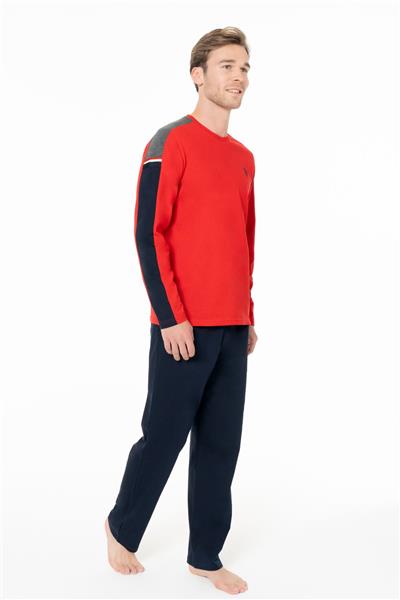 U.s Polo Assn. 18957 Erkek Uzun Kollu Bisiklet Yaka Pijama Takımı-Kırmızı