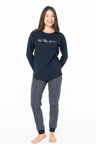 U.s Polo Assn. 20147 Kadın Uzun Kollu Bisiklet Yaka Paçası Bantlı Pijama Takım-Lacivert