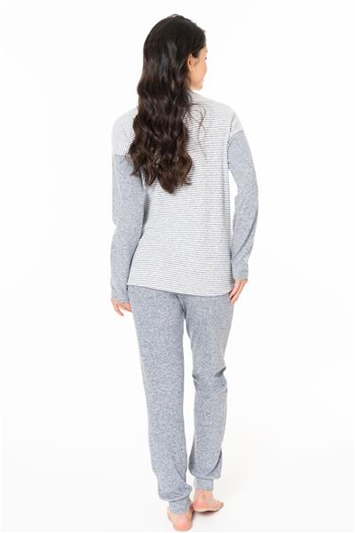 U.s Polo Assn. 20129 Kadın Uzun Kollu Bisiklet Yaka Paçası Bantlı Pijama Takım-Lacivertmelanj