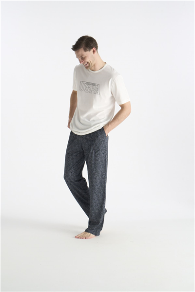 U.s Polo Assn. 19049 Erkek Bisiklet Yaka Kısa Kollu Pijama Takımı-Ekru