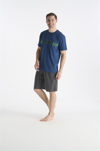 U.s Polo Assn. 19019B Erkek Kısa Kollu Bisiklet Yaka Şortlu Pijama Takımı-Lacivert