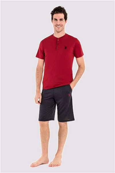 U.s Polo Assn. 12005 Erkek 3Lü Pijama Takım -Bordo