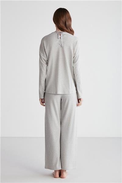 U.s Polo Assn. 16954 Kadın Gri Melanj Yuvarlak Yaka Uzun Kollu Pijama Takımı -Grimelanj