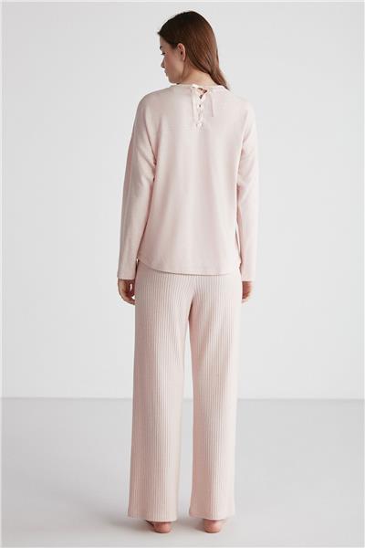 U.s Polo Assn. 16954 Kadın Pembe Melanj Yuvarlak Yaka Uzun Kollu Pijama Takımı -Pembemelanj