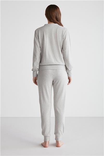 U.s Polo Assn. 16956 Kadın Gri Melanj Patlı Uzun Kollu Pijama Takımı -Grimelanj