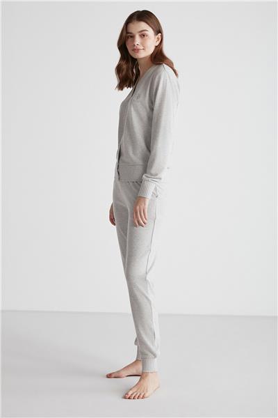 U.s Polo Assn. 16956 Kadın Gri Melanj Patlı Uzun Kollu Pijama Takımı -Grimelanj