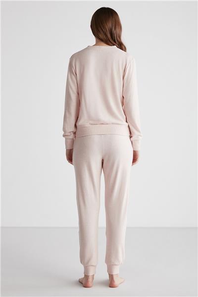 U.s Polo Assn. 16956 Kadın Pembe Melanj Patlı Uzun Kollu Pijama Takımı -Pembemelanj