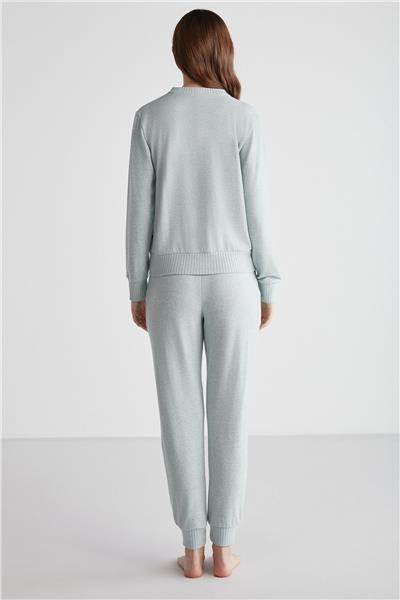 U.s Polo Assn. 16956 Kadın Yeşil Melanj Patlı Uzun Kollu Pijama Takımı -Yeşilmelanj