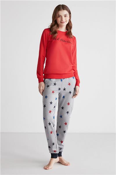 U.s Polo Assn. 16958 Kadın Kırmızı Patlı Uzun Kollu Pijama Takımı -Kırmızı