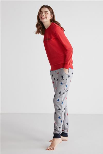 U.s Polo Assn. 16958 Kadın Kırmızı Patlı Uzun Kollu Pijama Takımı -Kırmızı