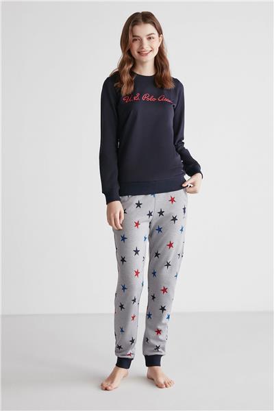 U.s Polo Assn. 16958 Kadın Lacivert Patlı Uzun Kollu Pijama Takımı -Lacivert