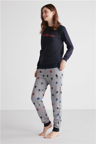 U.s Polo Assn. 16958 Kadın Lacivert Patlı Uzun Kollu Pijama Takımı -Lacivert