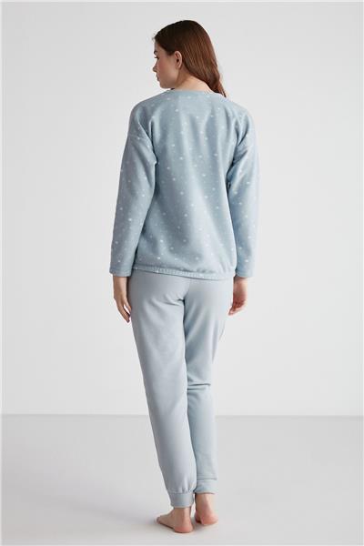 U.s Polo Assn. 16960 Kadın Mavi Yuvarlak Yaka Uzun Kollu Pijama Takımı -Mavi