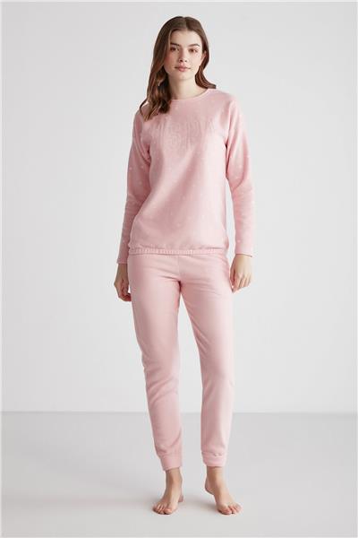 U.s Polo Assn. 16960 Kadın Pembe Yuvarlak Yaka Uzun Kollu Pijama Takımı -Pembe