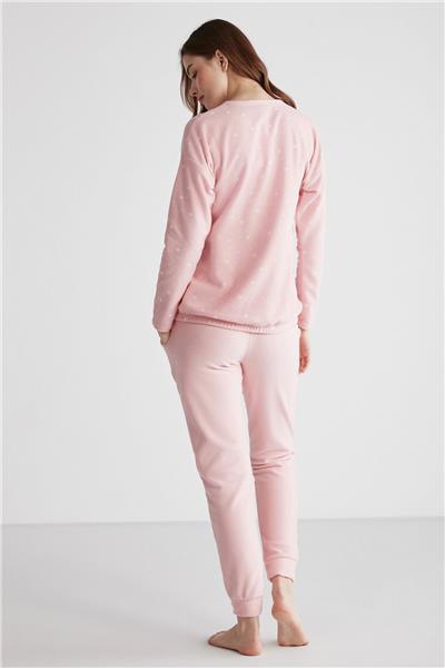 U.s Polo Assn. 16960 Kadın Pembe Yuvarlak Yaka Uzun Kollu Pijama Takımı -Pembe