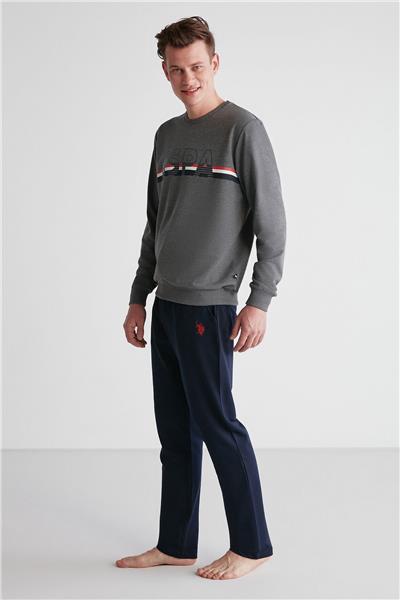 U.s Polo Assn. 18710 Erkek Antrasit Melanj Yuvarlak Yaka Uzun Kollu Pijama Takımı -Antrasitmelanj