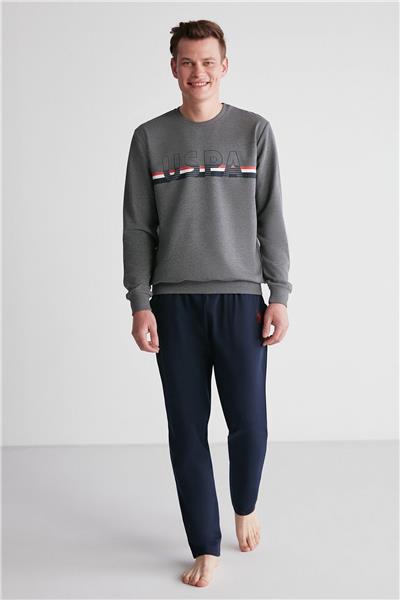 U.s Polo Assn. 18710 Erkek Antrasit Melanj Yuvarlak Yaka Uzun Kollu Pijama Takımı -Antrasitmelanj