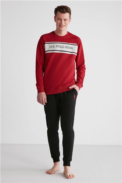 U.s Polo Assn. 18717 Erkek Bordo Yuvarlak Yaka Uzun Kollu Pijama Takımı -Bordo