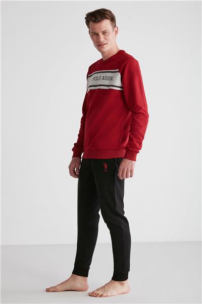 U.s Polo Assn. 18717 Erkek Bordo Yuvarlak Yaka Uzun Kollu Pijama Takımı -Bordo