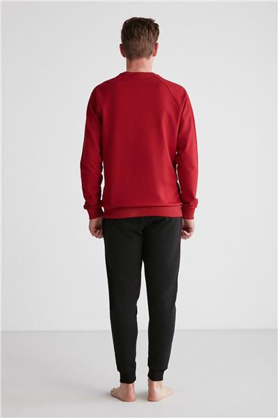 U.s Polo Assn. 18717 Erkek Bordo Yuvarlak Yaka Uzun Kollu Pijama Takımı -Bordo