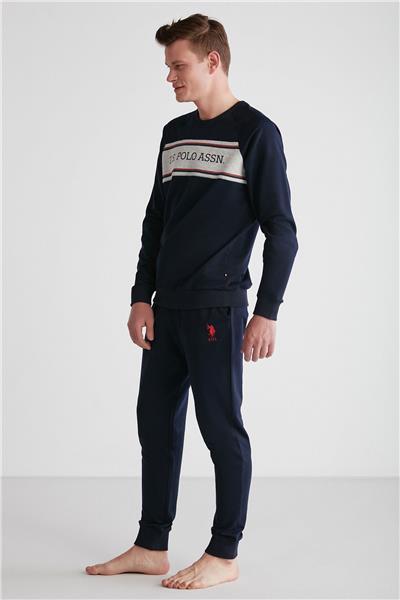 U.s Polo Assn. 18717 Erkek Lacivert Yuvarlak Yaka Uzun Kollu Pijama Takımı -Lacivert