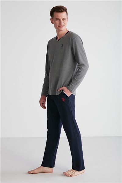 U.s Polo Assn. 18752 Erkek Antrasit Melanj V Yaka Uzun Kollu Pijama Takımı -Antrasitmelanj
