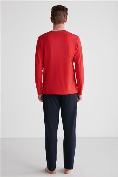 U.s Polo Assn. 18752 Erkek Kırmızı V Yaka Uzun Kollu Pijama Takımı -Kırmızı