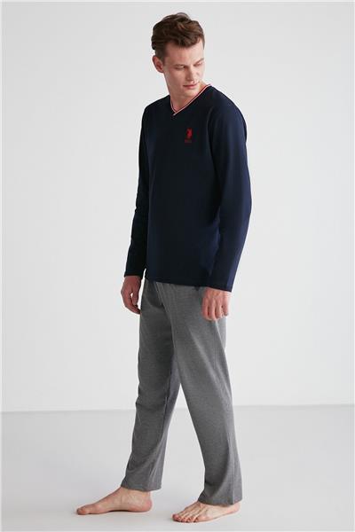 U.s Polo Assn. 18752 Erkek Lacivert V Yaka Uzun Kollu Pijama Takımı -Lacivert
