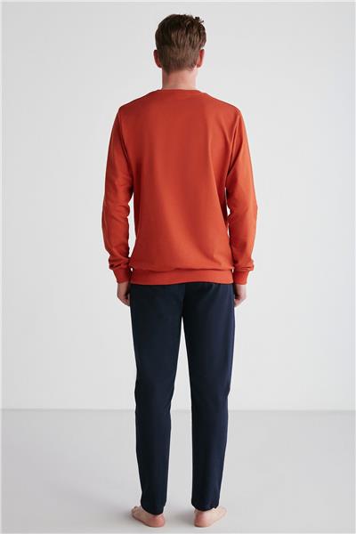 U.s Polo Assn. 18757 Erkek Kiremit Yuvarlak Yaka Uzun Kollu Pijama Takımı -Kiremit