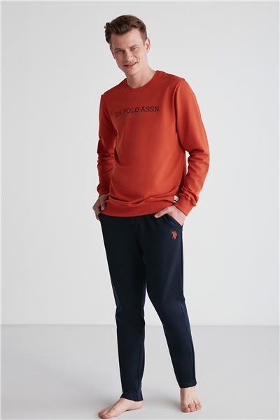 U.s Polo Assn. 18757 Erkek Kiremit Yuvarlak Yaka Uzun Kollu Pijama Takımı -Kiremit
