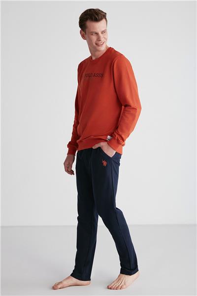 U.s Polo Assn. 18757 Erkek Kiremit Yuvarlak Yaka Uzun Kollu Pijama Takımı -Kiremit