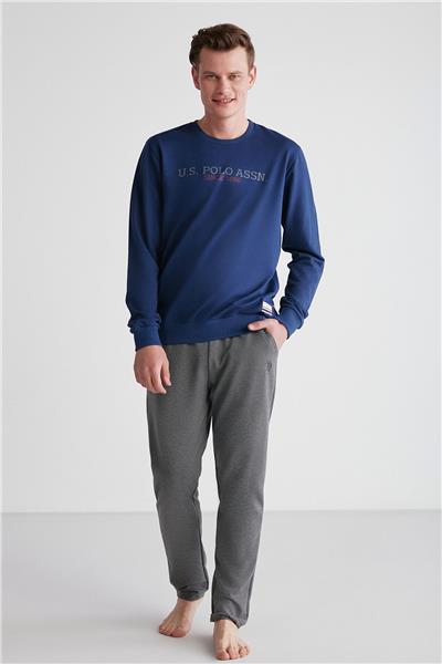 U.s Polo Assn. 18757 Erkek Lacivert Yuvarlak Yaka Uzun Kollu Pijama Takımı -Lacivert